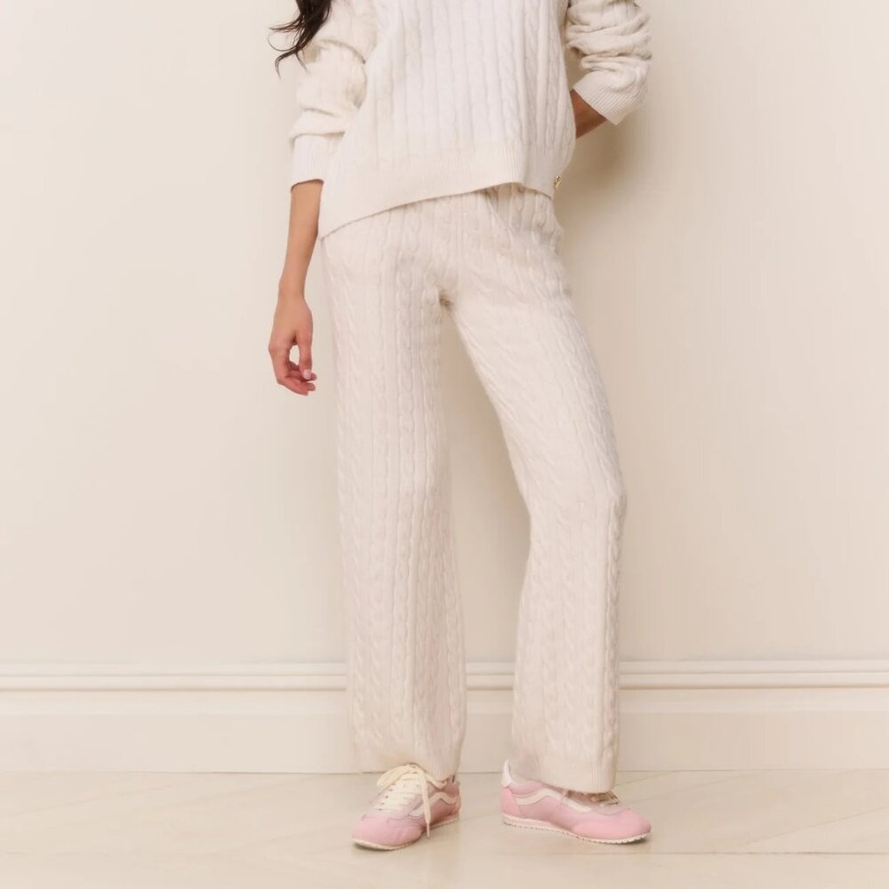 NEW LoveShackFancy Fraya Cable Knit Lounge Pant in Ivory